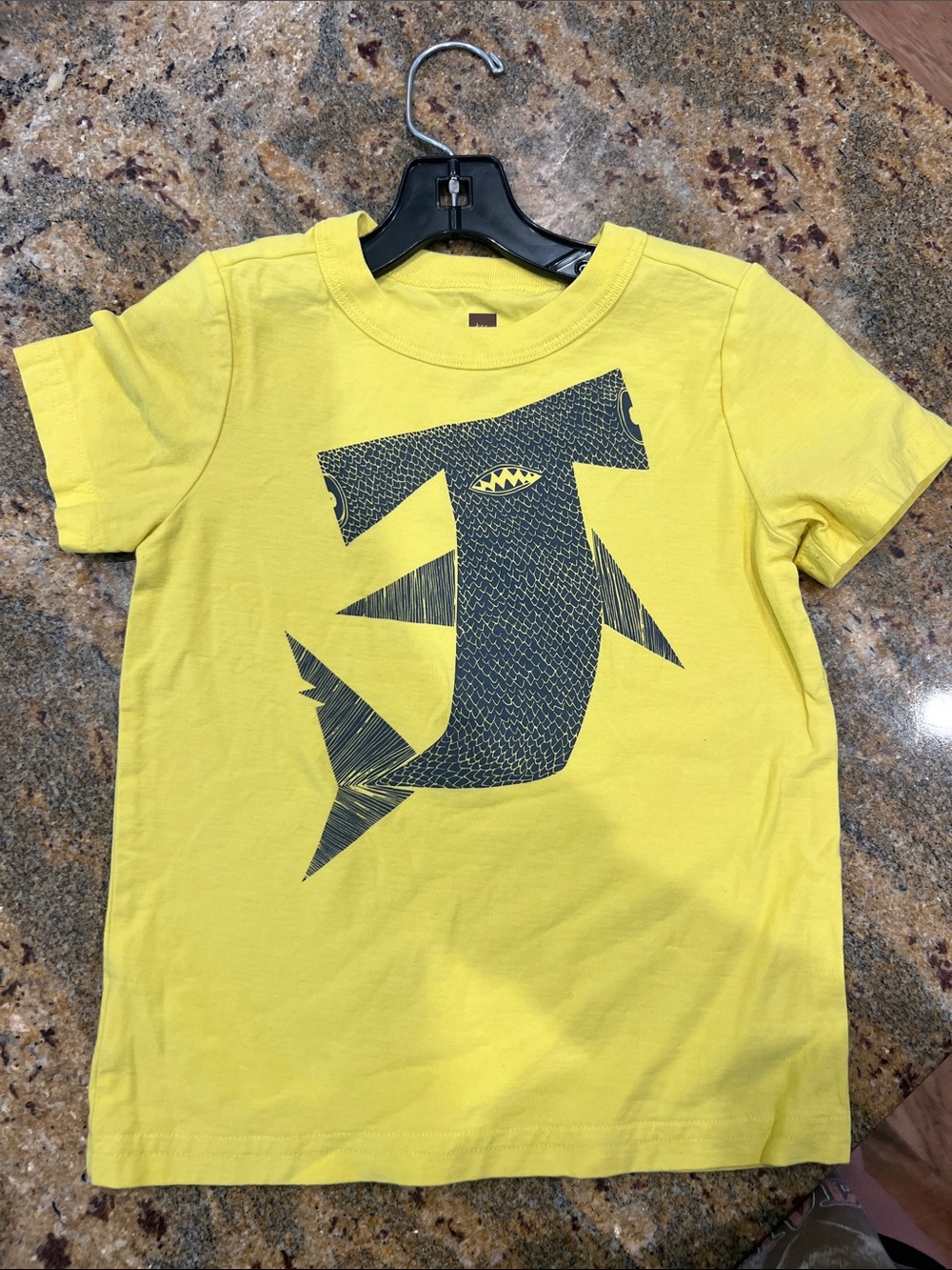 Tea Collection Yellow Tee with Navy Hammerhead Shark Graphic